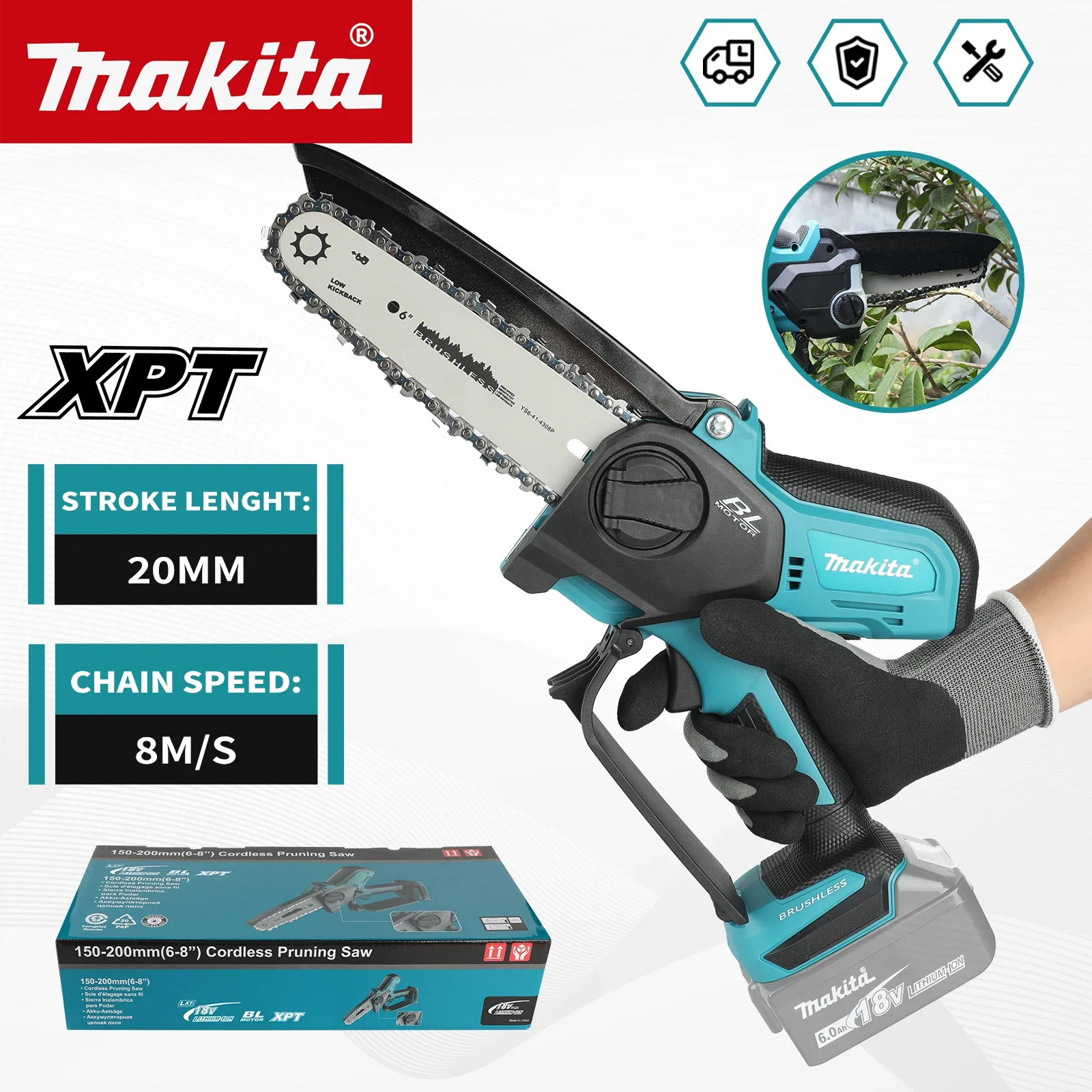 Mini Electric Chainsaw 6 Inch - Makita UC286 6-Zoll-Kettensäge, elektrische Handkettensäge, tragbar,